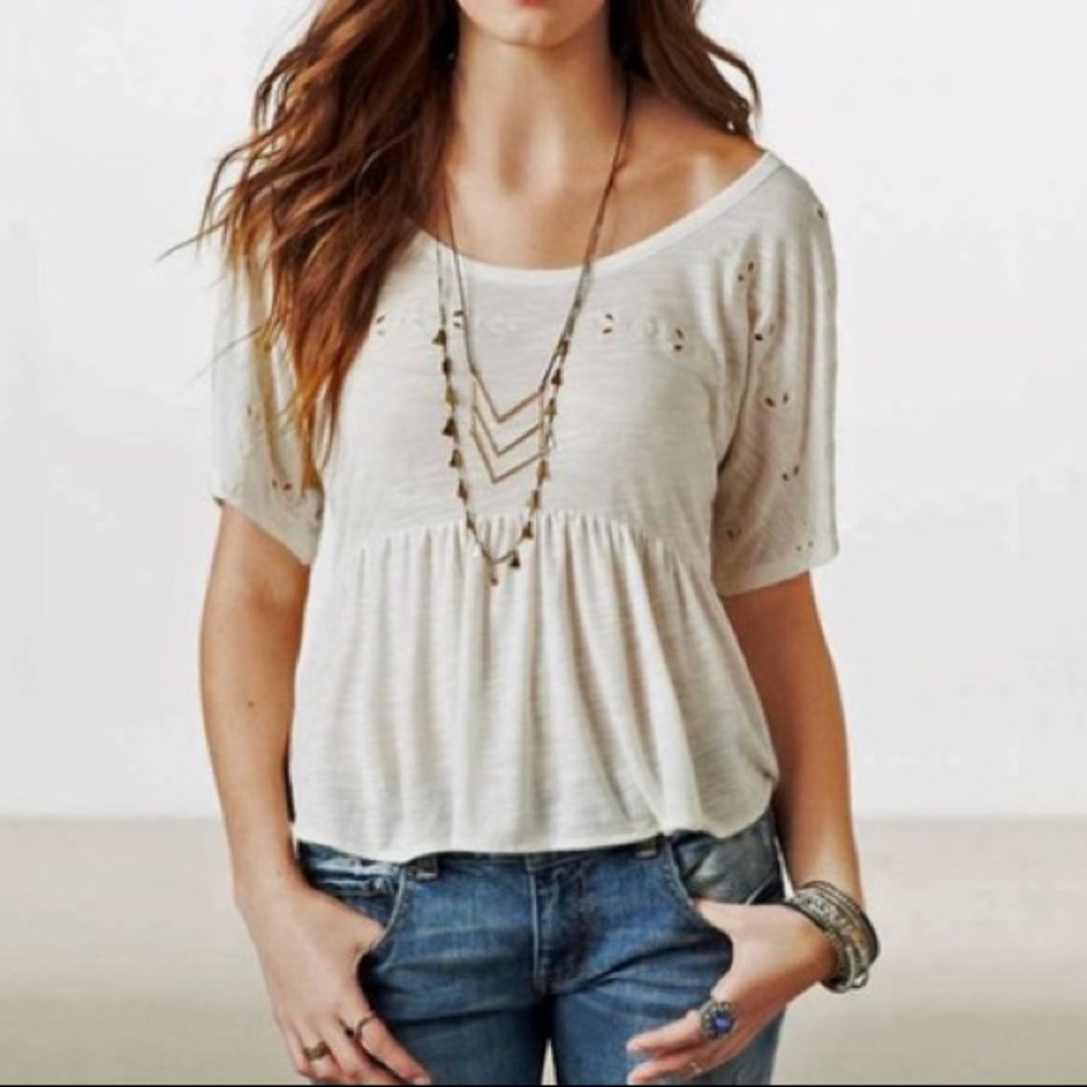 American Eagle Eyelet Peplum Top Ivory